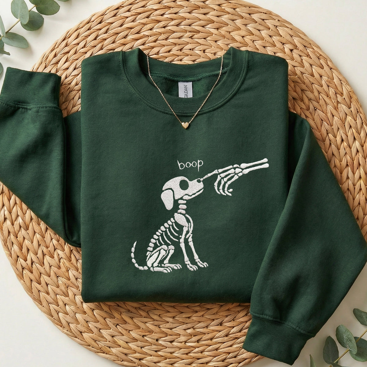 Embroidered BOOP Skeleton Dog Sweatshirt