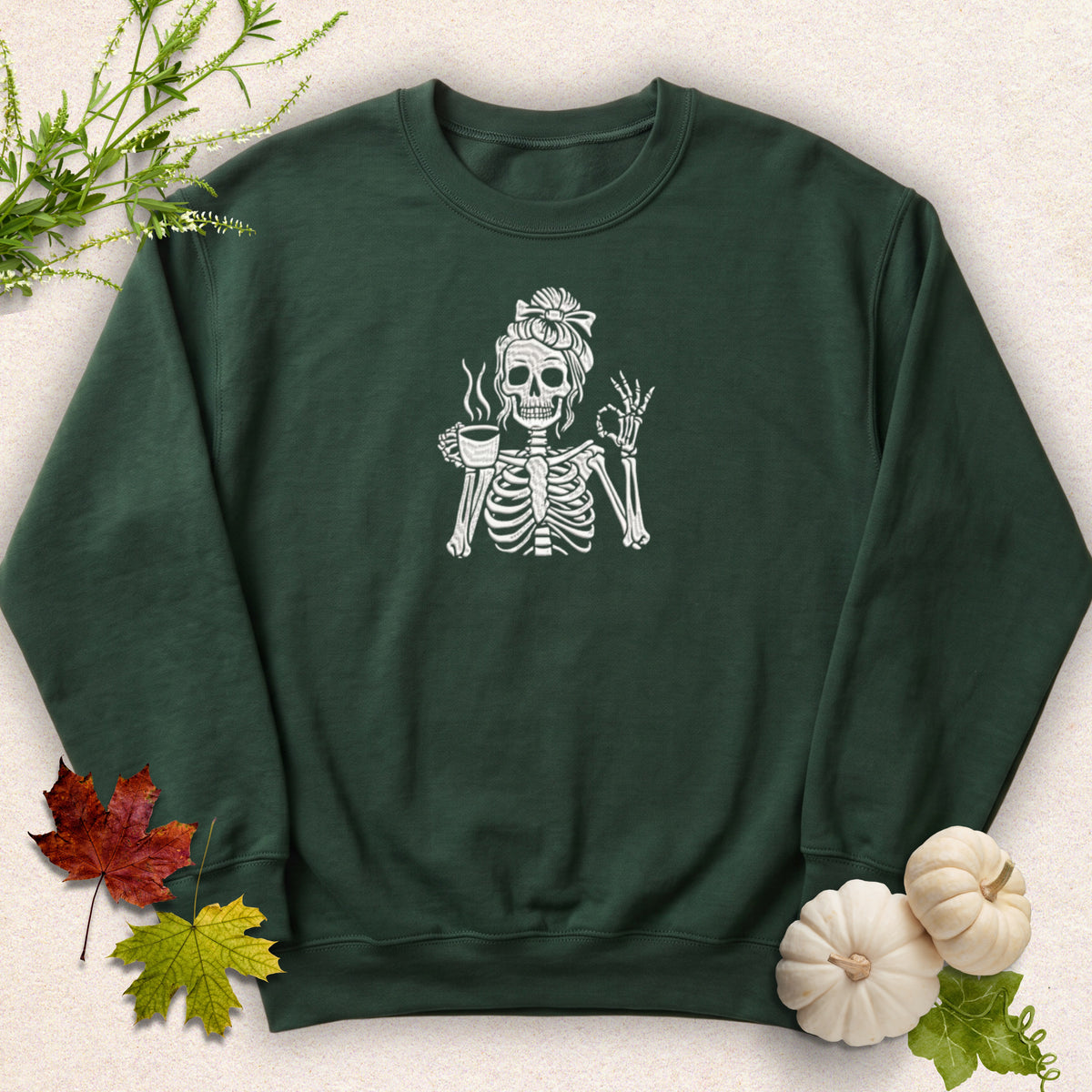 Embroidered Caffeinated & Unbothered Skeleton Sweatshirt