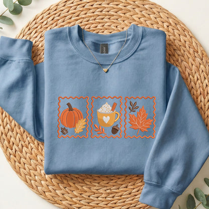 Embroidered Cozy Fall Stamps Sweatshirt