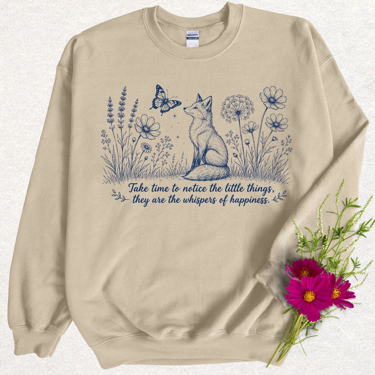 Whispers of Happiness Sweatshirt with Sleeve Message
