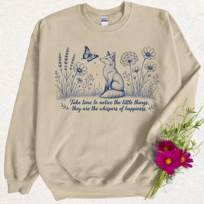 Whispers of Happiness Sweatshirt with Sleeve Message