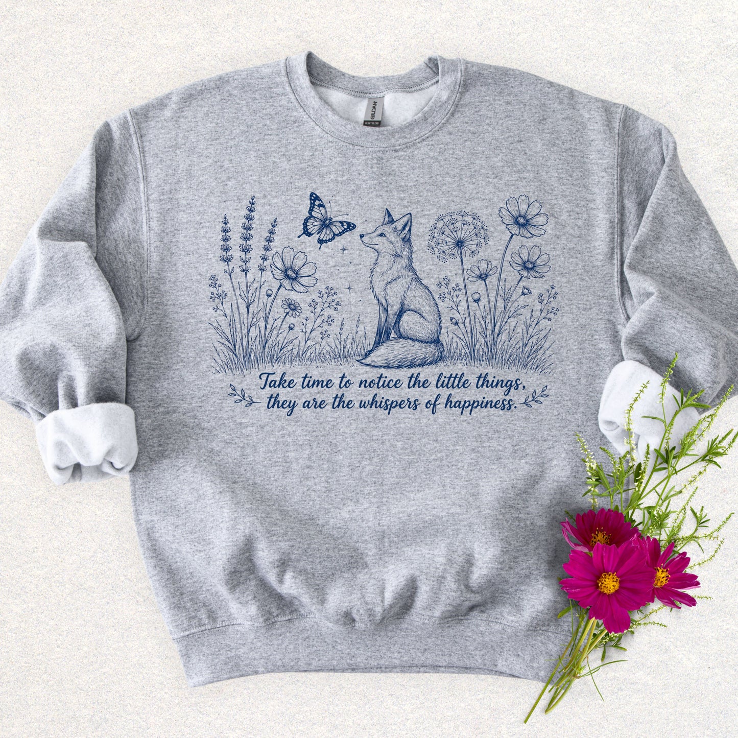 Whispers of Happiness Sweatshirt with Sleeve Message