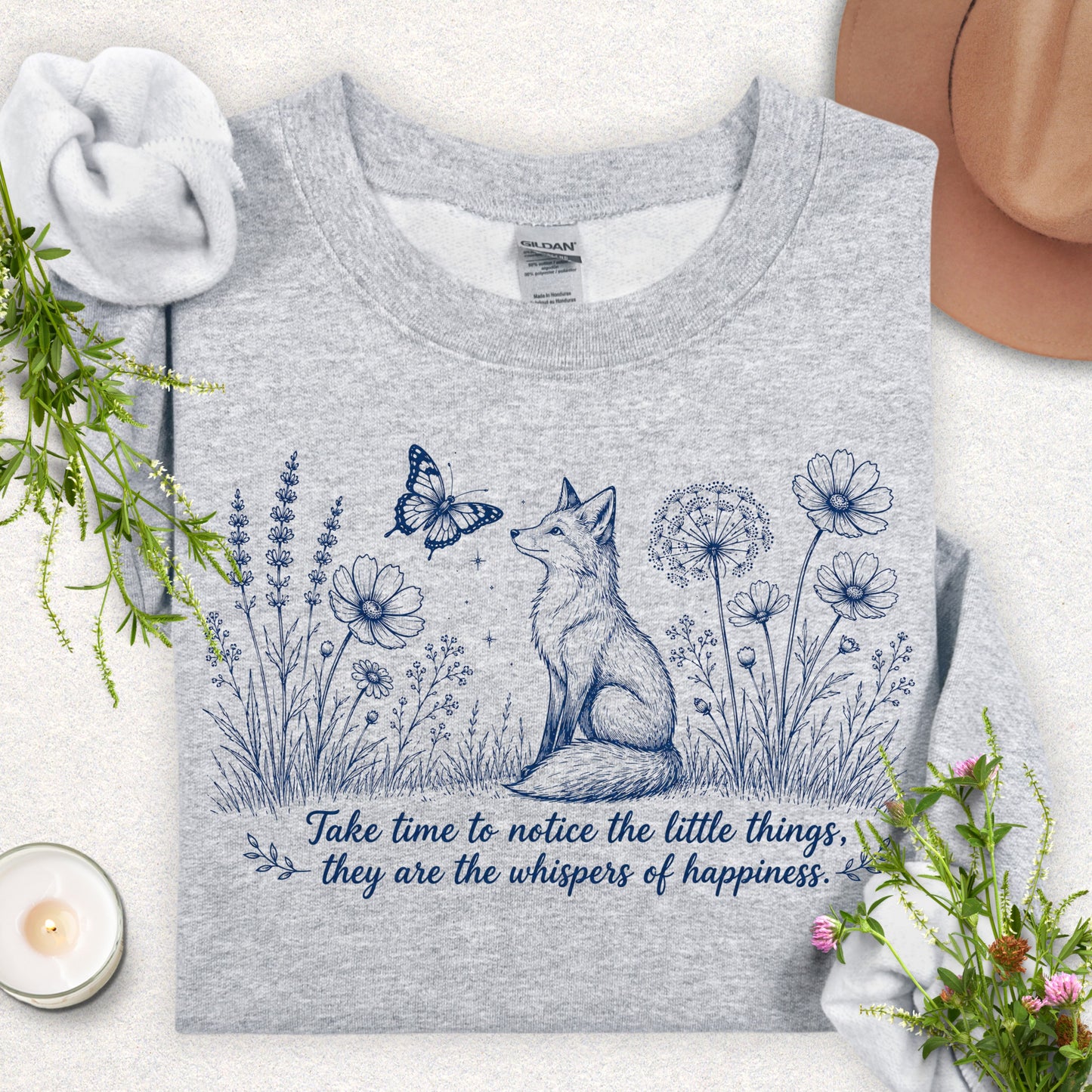 Whispers of Happiness Sweatshirt with Sleeve Message