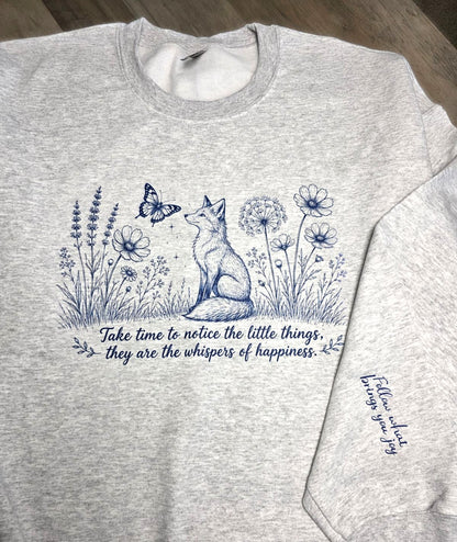 Whispers of Happiness Sweatshirt with Sleeve Message