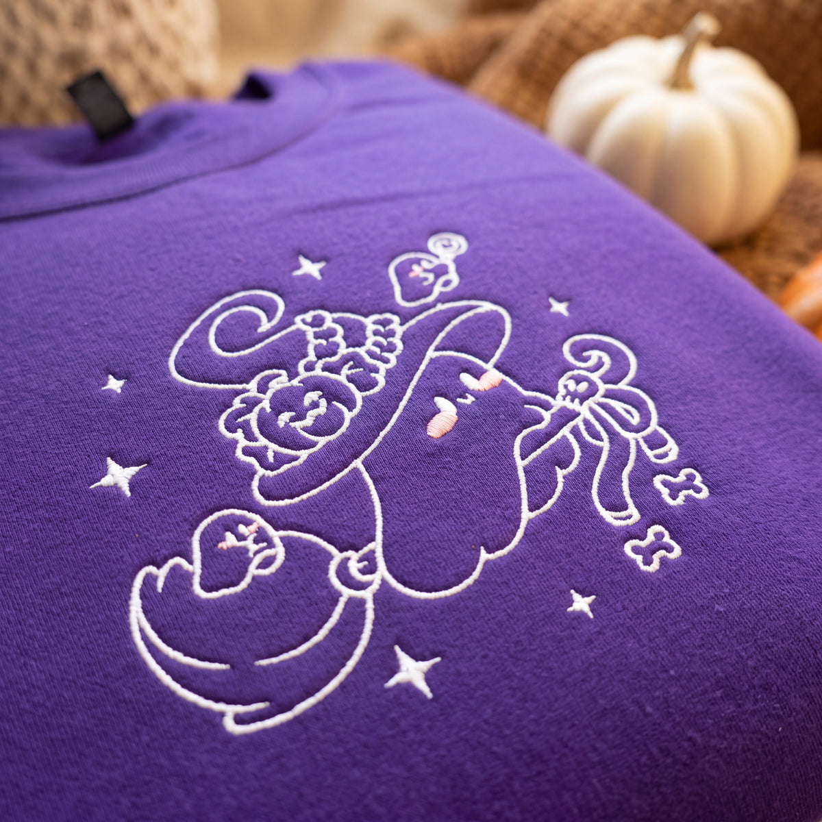 Embroidered Witchy Ghost on Broom Sweatshirt