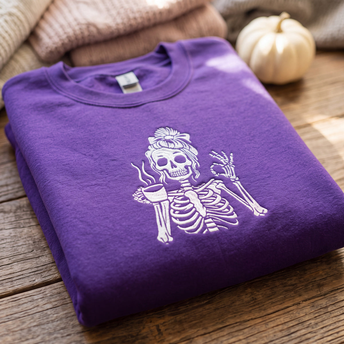 Embroidered Caffeinated & Unbothered Skeleton Sweatshirt