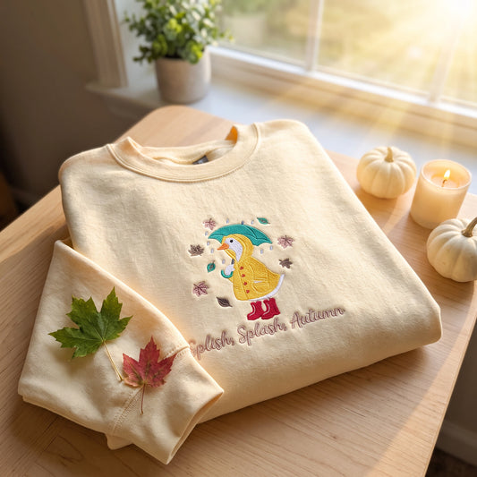 Embroidered Splish Splash Autumn Goose Sweatshirt