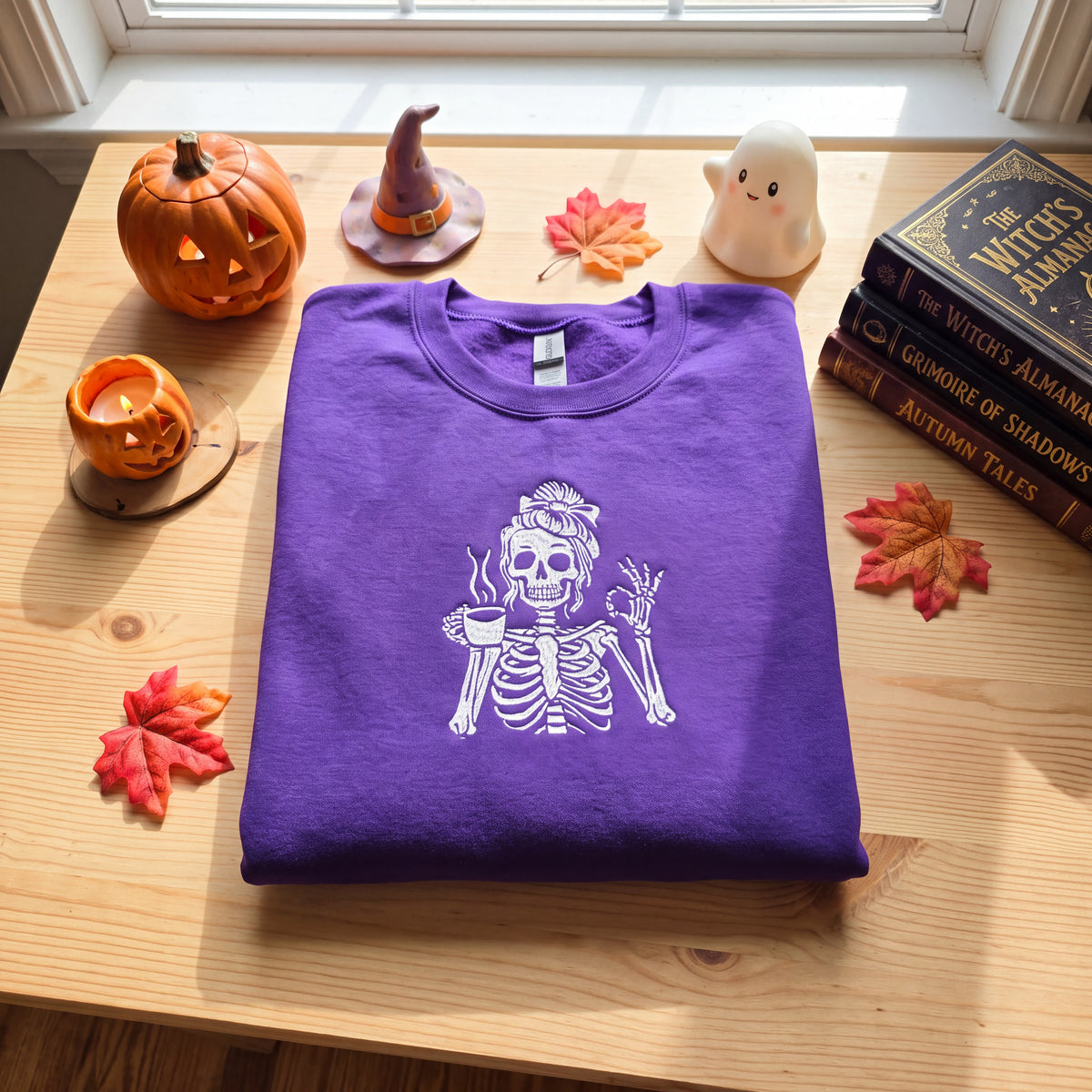 Embroidered Caffeinated & Unbothered Skeleton Sweatshirt
