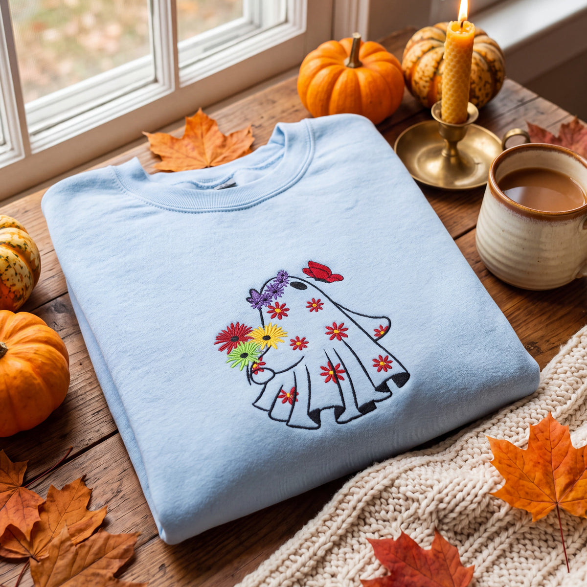 Embroidered Floral Ghost Sweatshirt