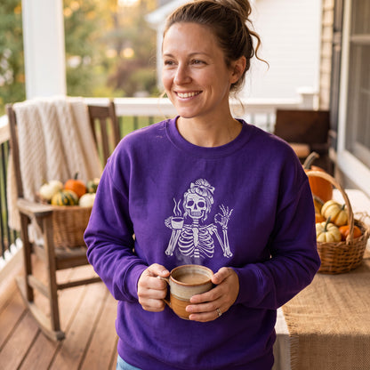 Embroidered Caffeinated & Unbothered Skeleton Sweatshirt