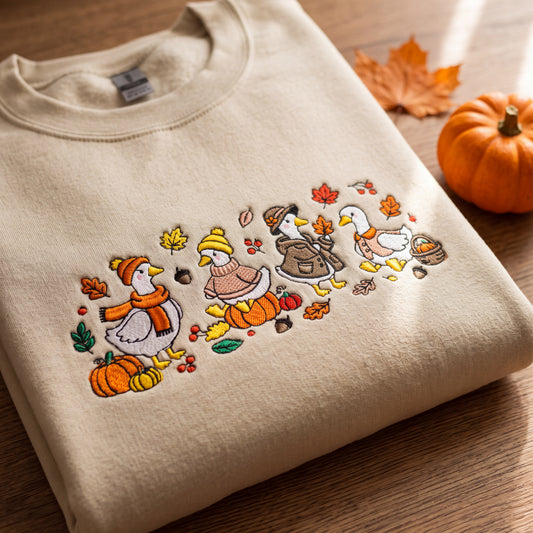 Embroidered Fall Goose Fun Sweatshirt