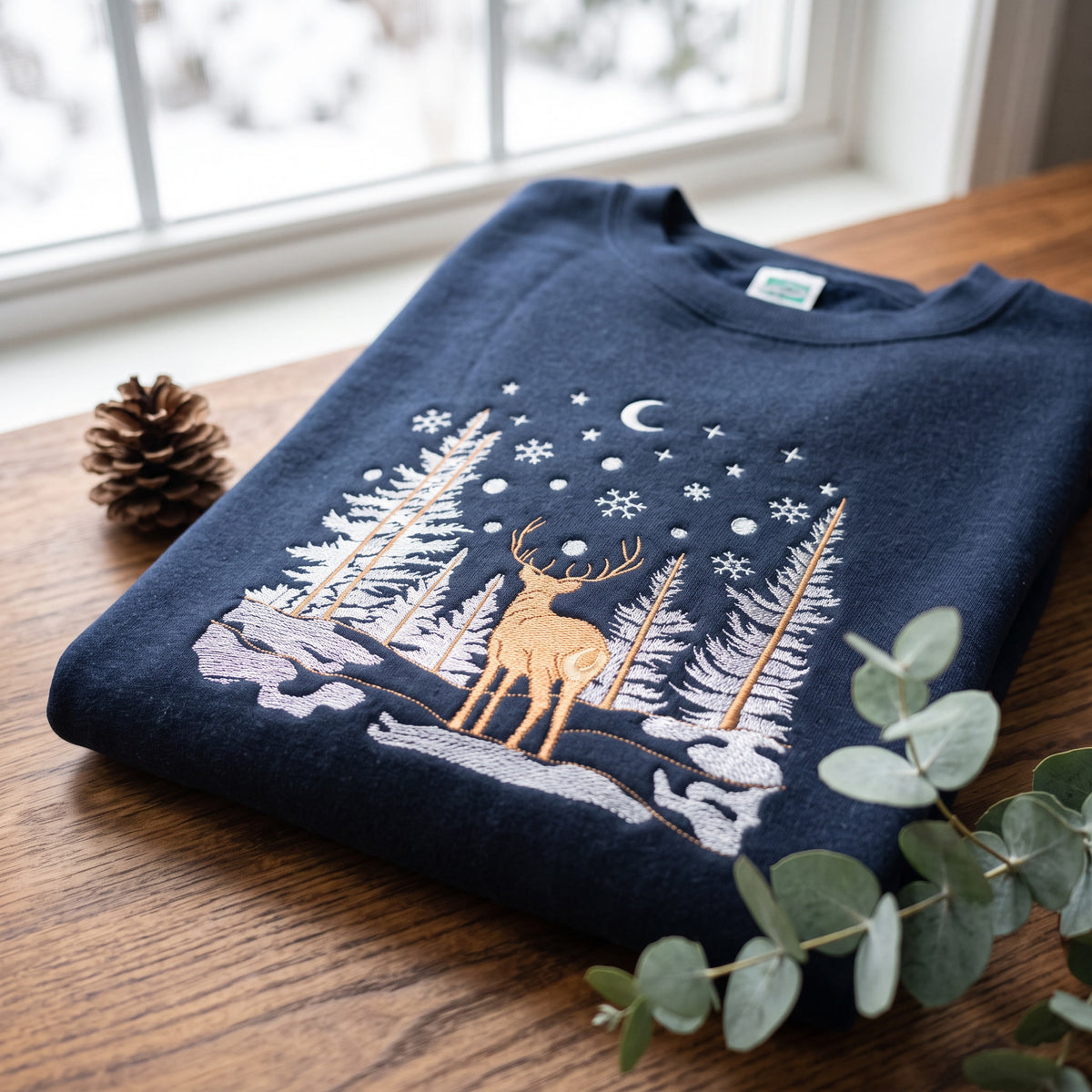 Embroidered Winter Forest Magic Premium Sweatshirt (Lane Seven)