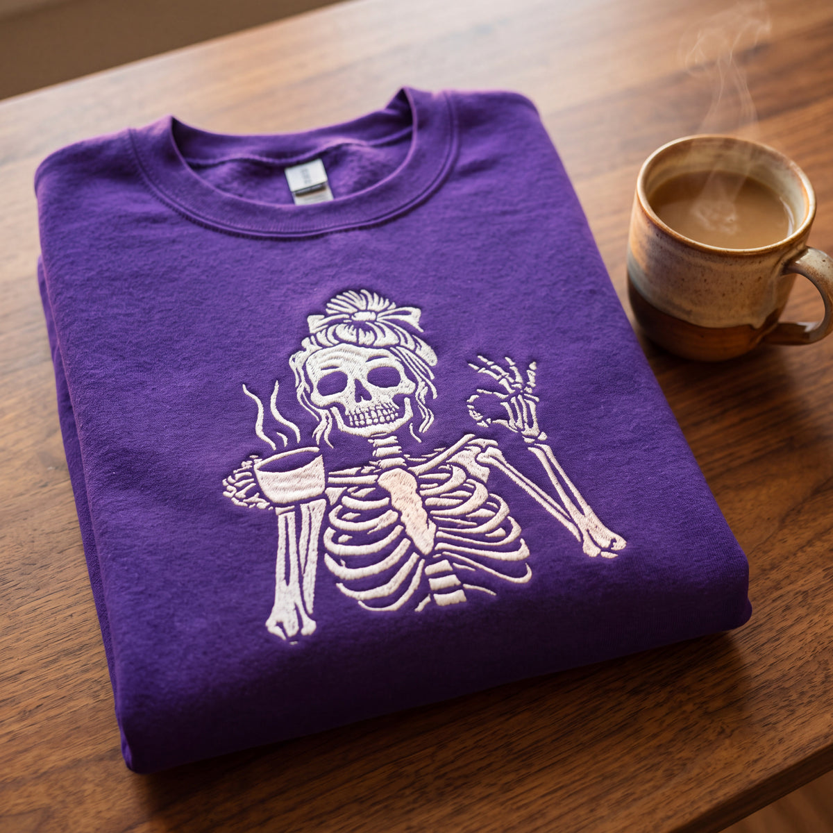 Embroidered Caffeinated & Unbothered Skeleton Sweatshirt