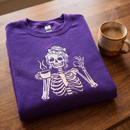 Embroidered Caffeinated & Unbothered Skeleton Sweatshirt