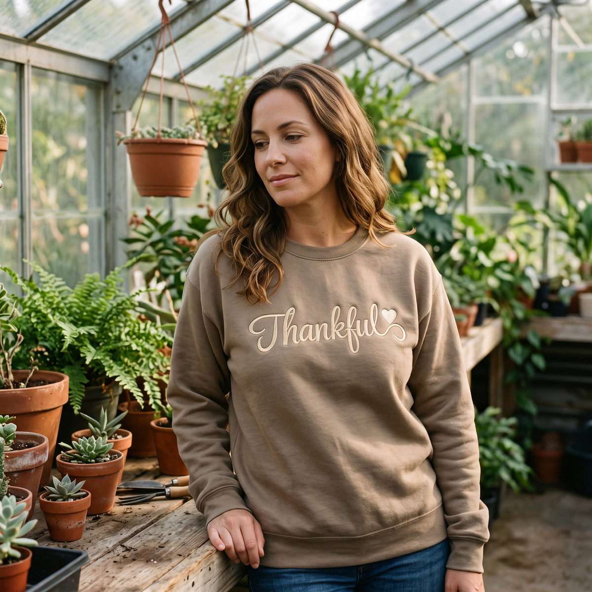 Embroidered Thankful Sweatshirt