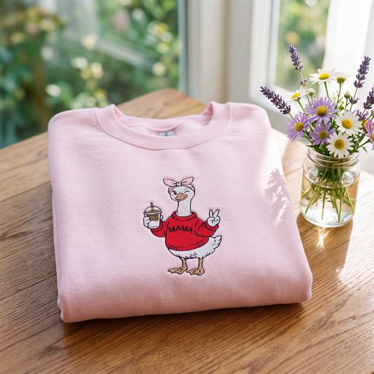 Embroidered Coffee Lovin' Mama Goose Sweatshirt