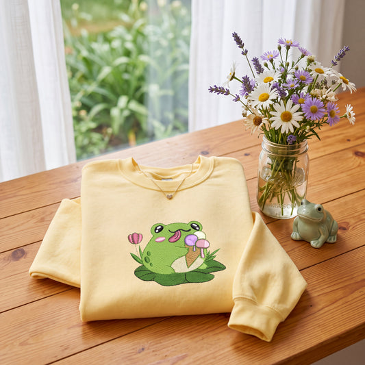 Embroidered Kawaii Icecream Delight Froggy Sweatshirt